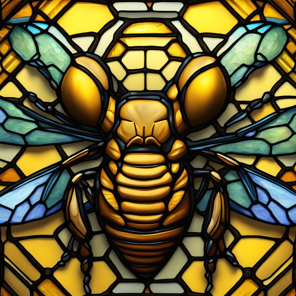 Stained Glass Yellow Jacket Bee in Matte Painting Style