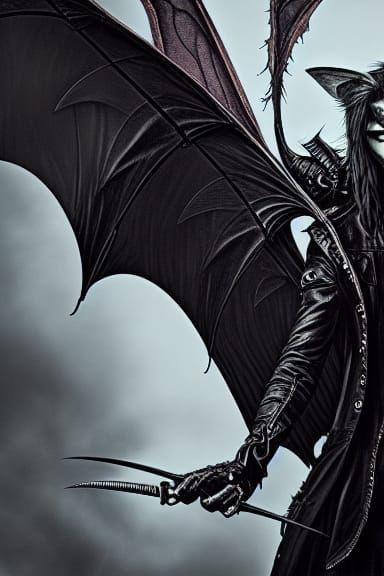 Creepy Male Faerie with Bat Wings in Horror Style