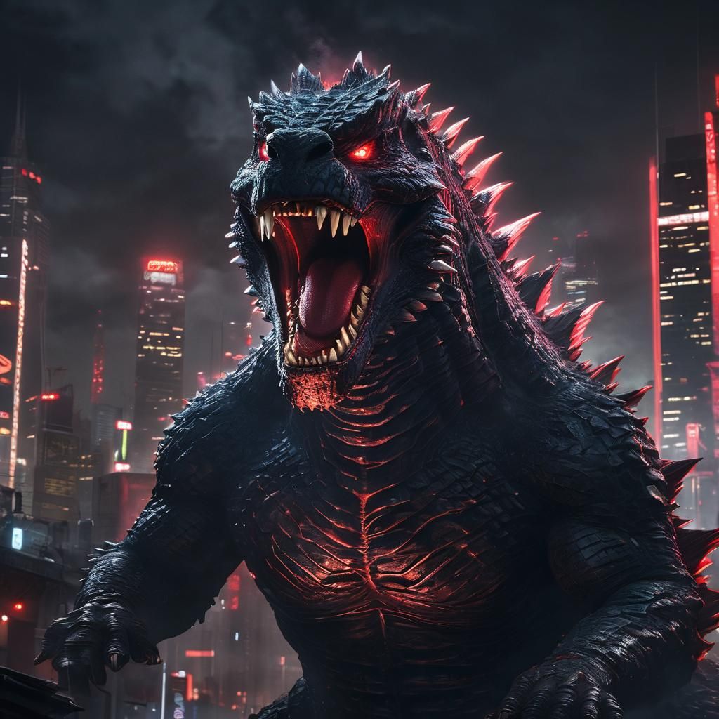 Godzilla Blasts Red Beam in Futuristic Tokyo