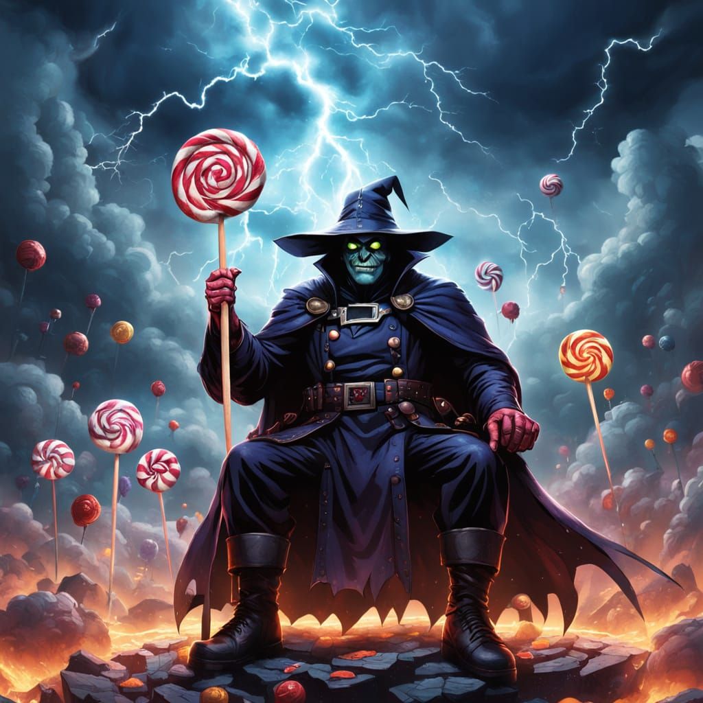 Villains: Weather Controller, Candy Warrior, Shadowy Masterm...