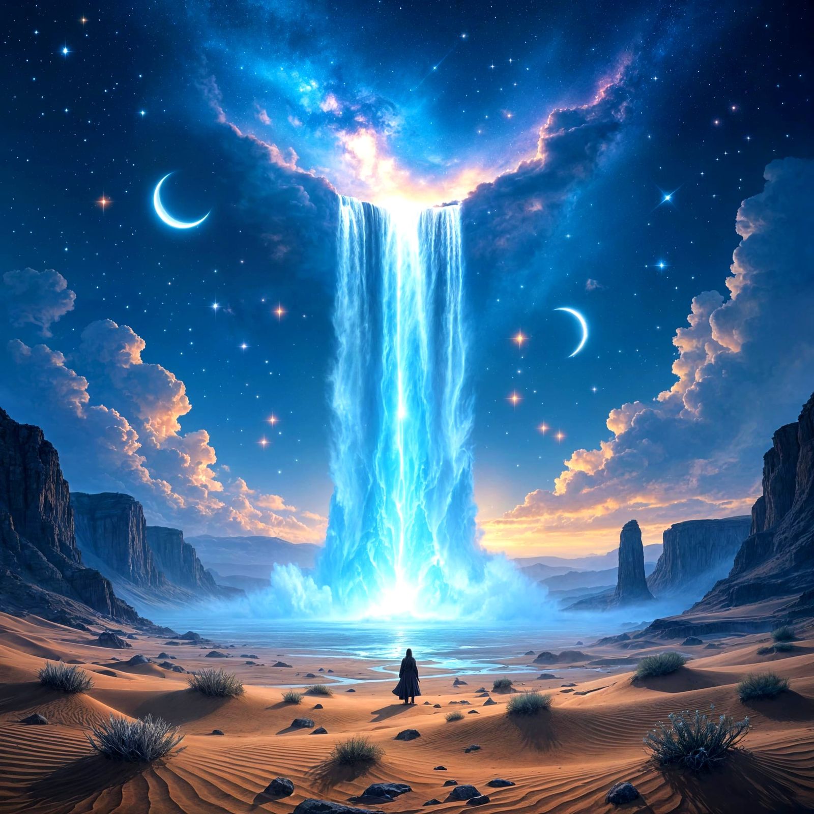 Cosmic Waterfall: Liquid Starlight Rising