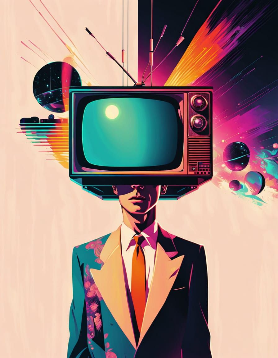 Person with TV Head in Film Noir Style