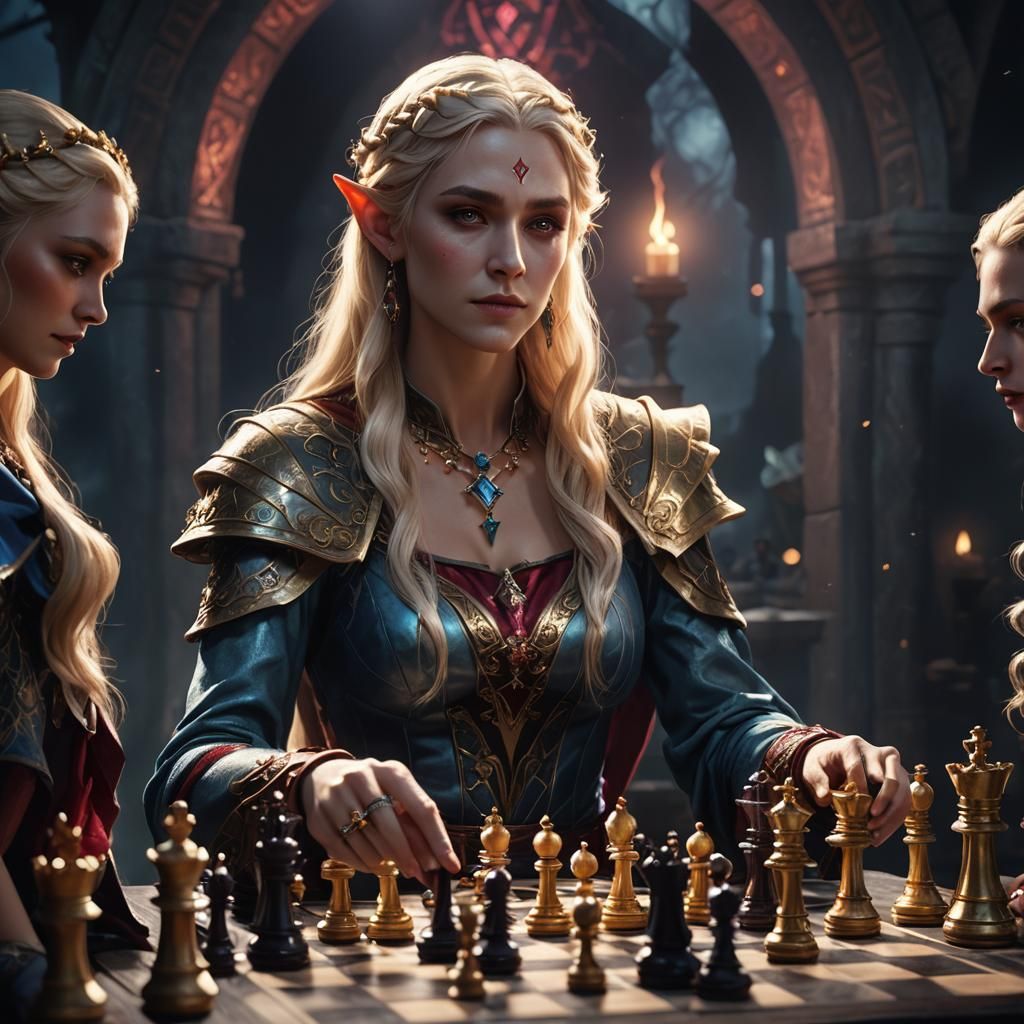 Elven Goddess Plays Chess in the Dark