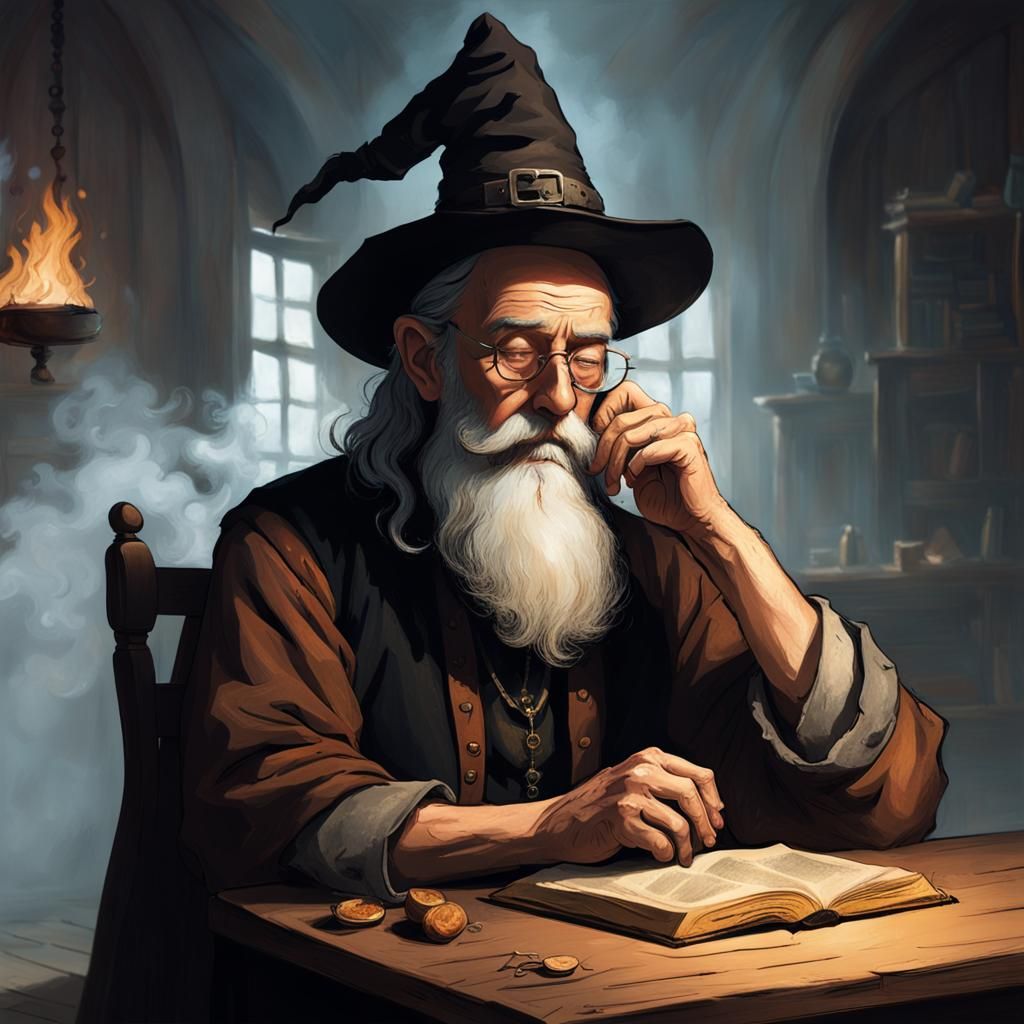 Old Man Asleep in Witch's Room: Horror Scene