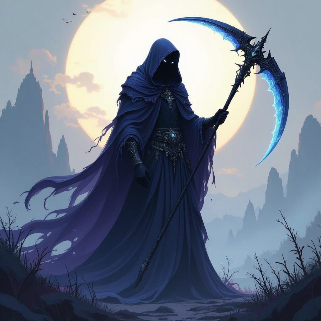 Malakar DeadVeil with Spectral Scythe in Ethereal Landscape