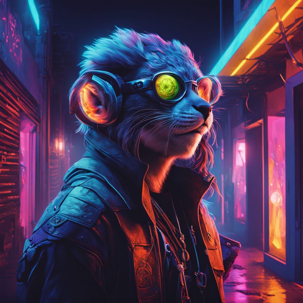 Bioluminescent Pirate in Neon Alleyway: Cyberpunk Film Still