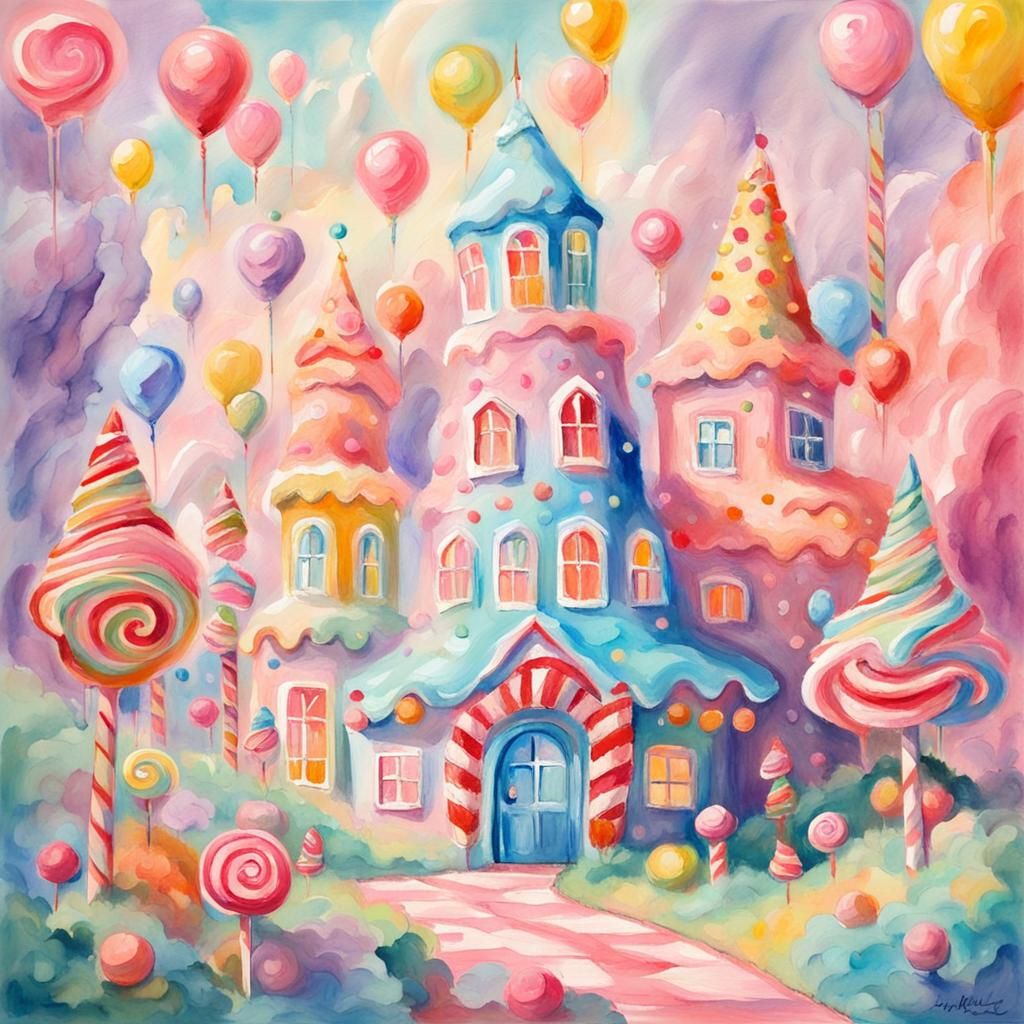 Pastel Queen of Candy Land in Gouache Style