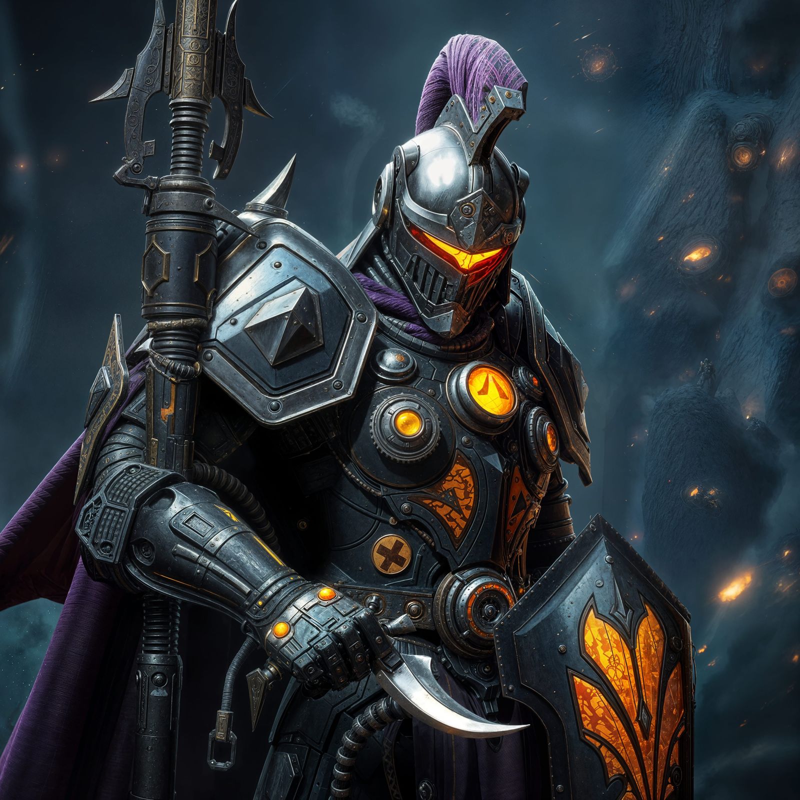 Steampunk Knight in Power Armor: Dark Fantasy Art