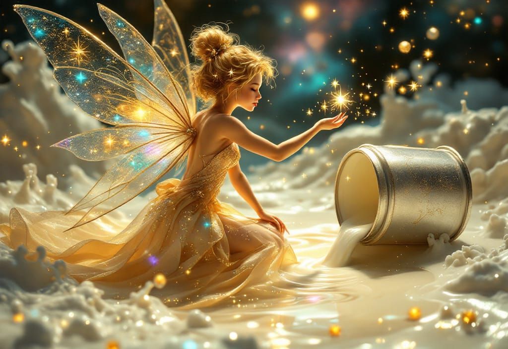 Golden Fairy's Cosmic Milk Spill: Van Gogh Night