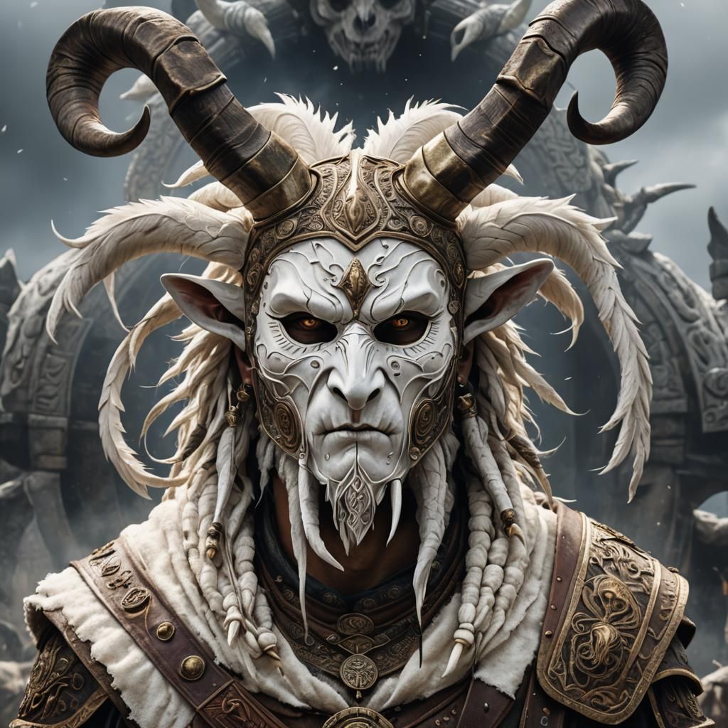 Pagan Mask with Ram Horns in Dark Fantasy Style