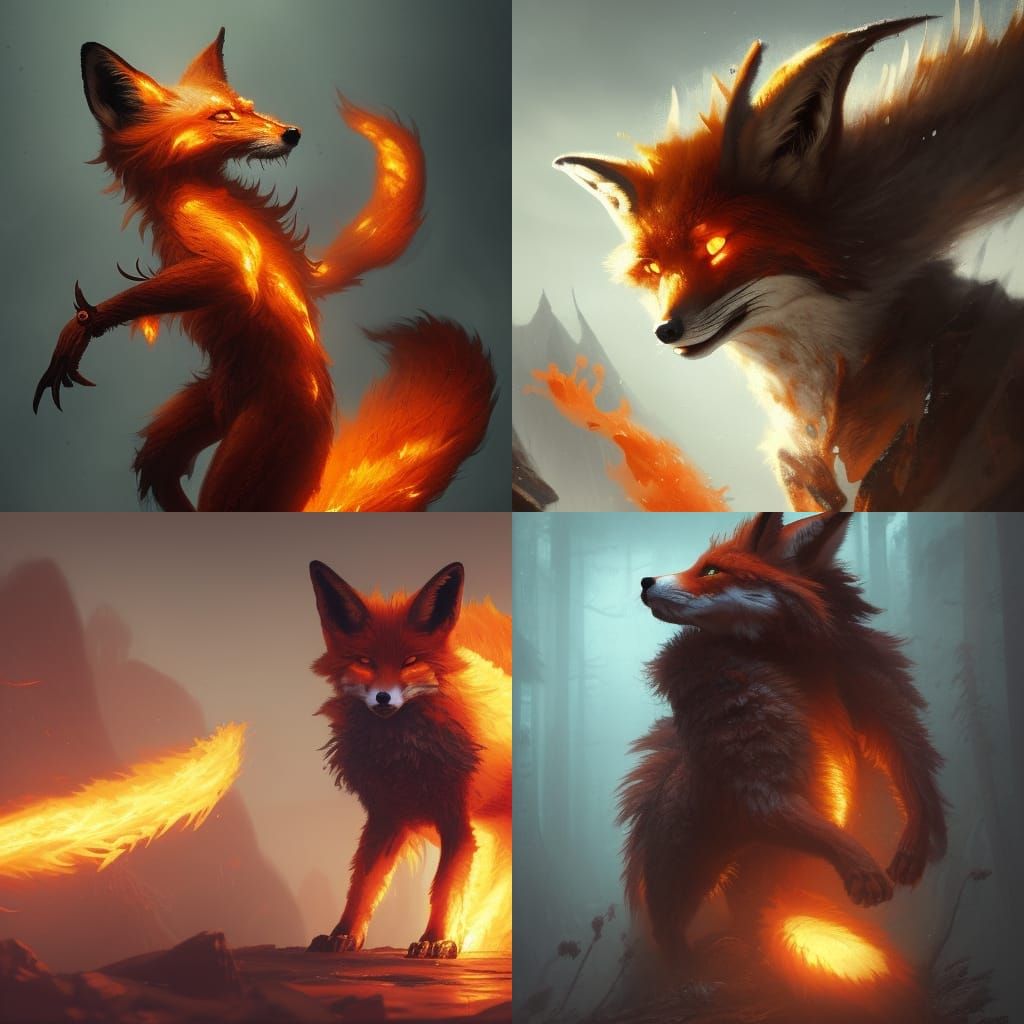 Fiery Monstrous Fox Concept Art in Dark Fantasy Style