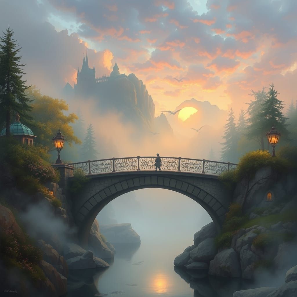 Ethereal Fantasy Bridge in Misty Hyperdetail