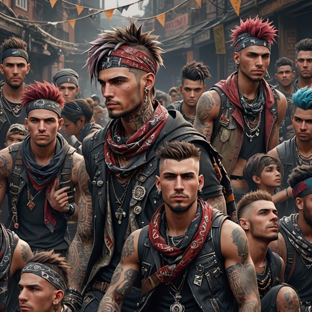 Detailed Punk Portrait with Bandanas