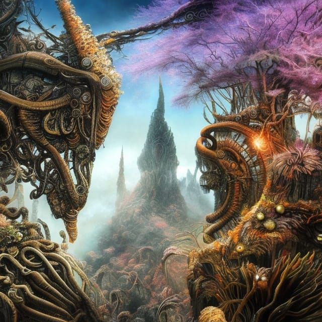 Surreal Alien Landscape in Mixed Media