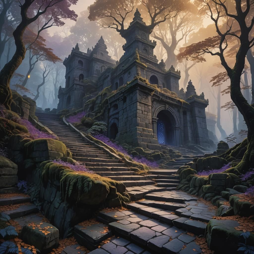 Mystical Monochromatic Stepways in Glowing Forest