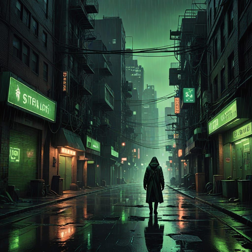 Dystopian Cityscape with Cascading Code