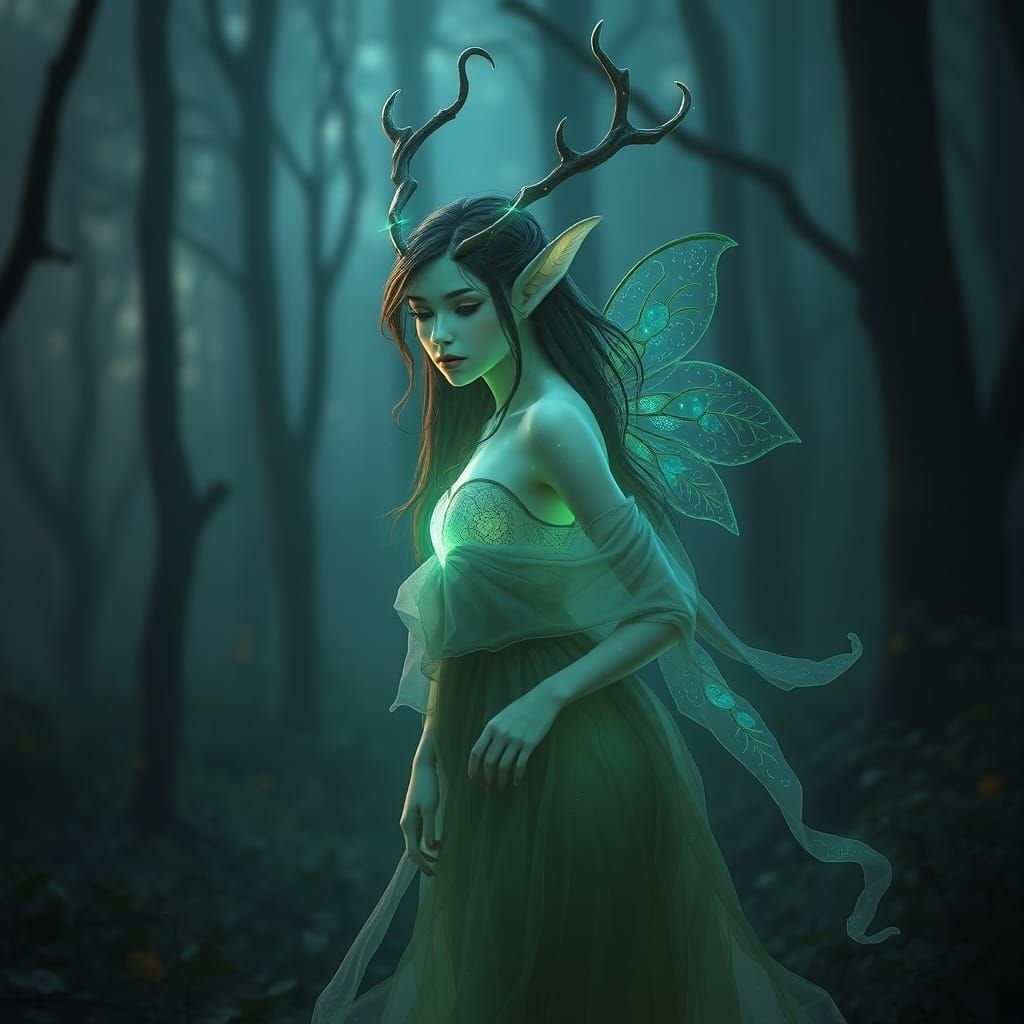 Bioluminescent Faun in Mystical Forest