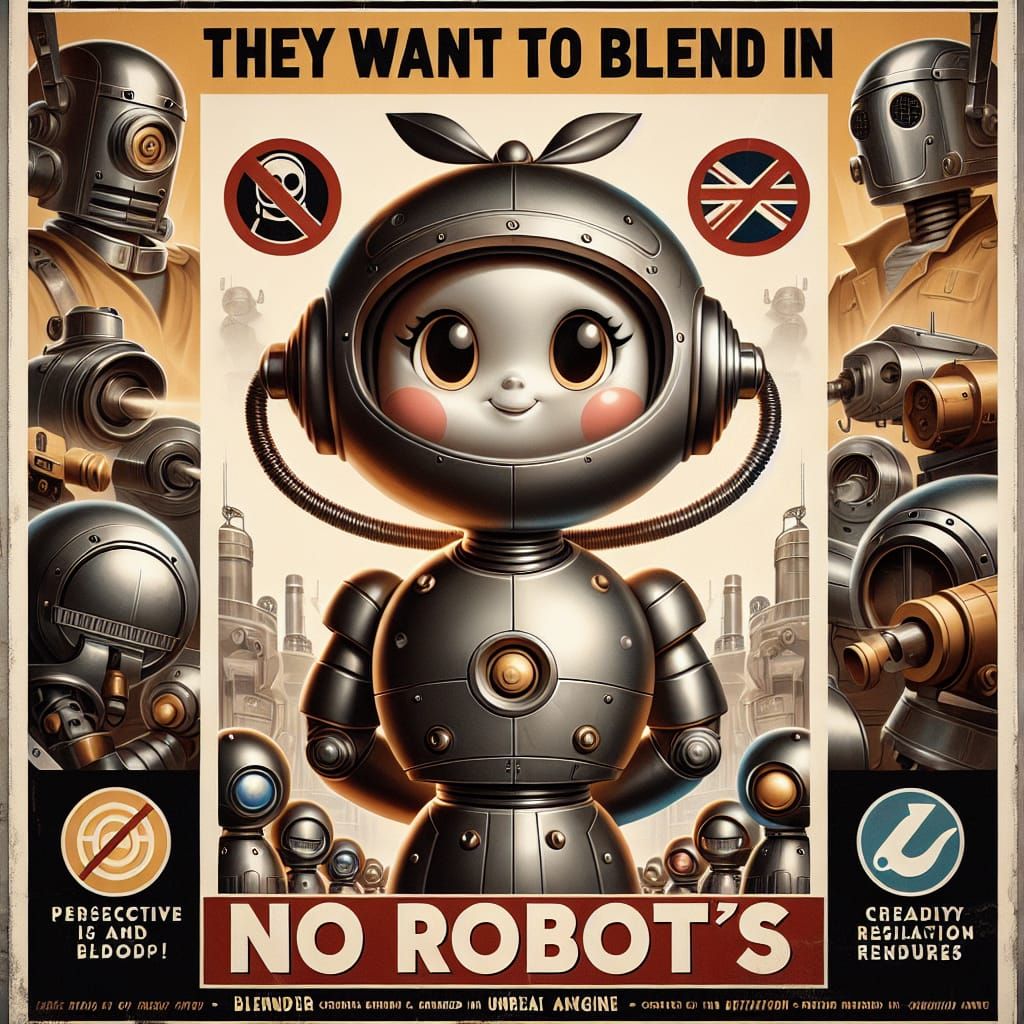 Retro Anti-Robot Propaganda Poster in Dieselpunk Style