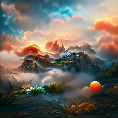 Sunrise Over Mountain Range: Detailed Matte Painting