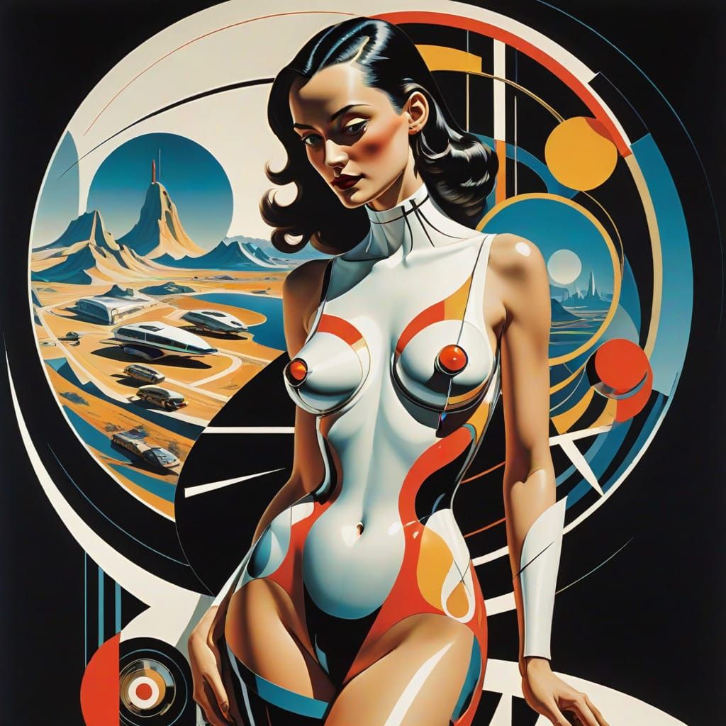 Sleek, Futuristic Woman in 2.5D Embossed Calligram Style