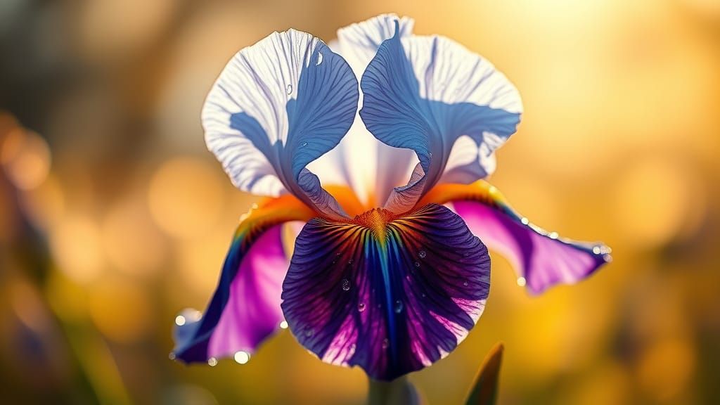 Hyperrealistic Pre-Raphaelite Iris in Golden Light