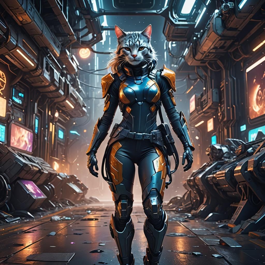 Futuristic Cat Girl in Space Outfit: Digital Art