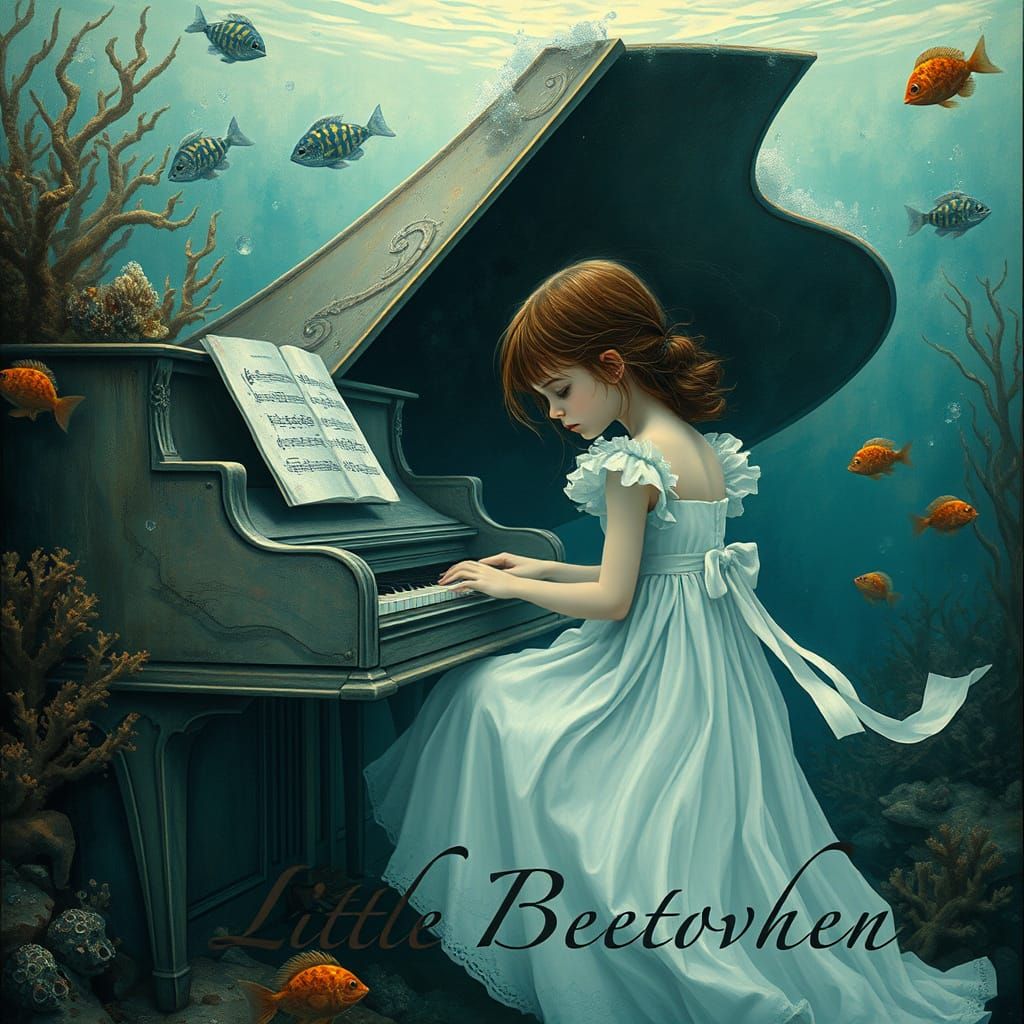 Underwater Piano Dreamscape in Surreal Style