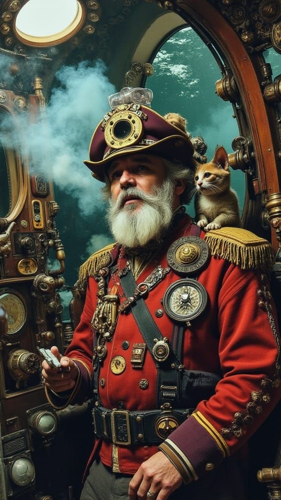 MYSELF AS CAPTAIN NEMO WITH YOUNG KITTEN CHESHIRE ON MY SHOULDER