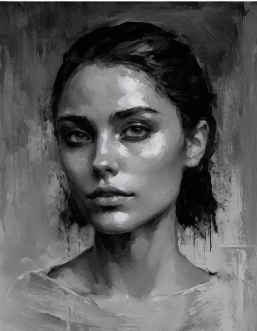 Gothgirl Portrait in High Contrast Impasto Style