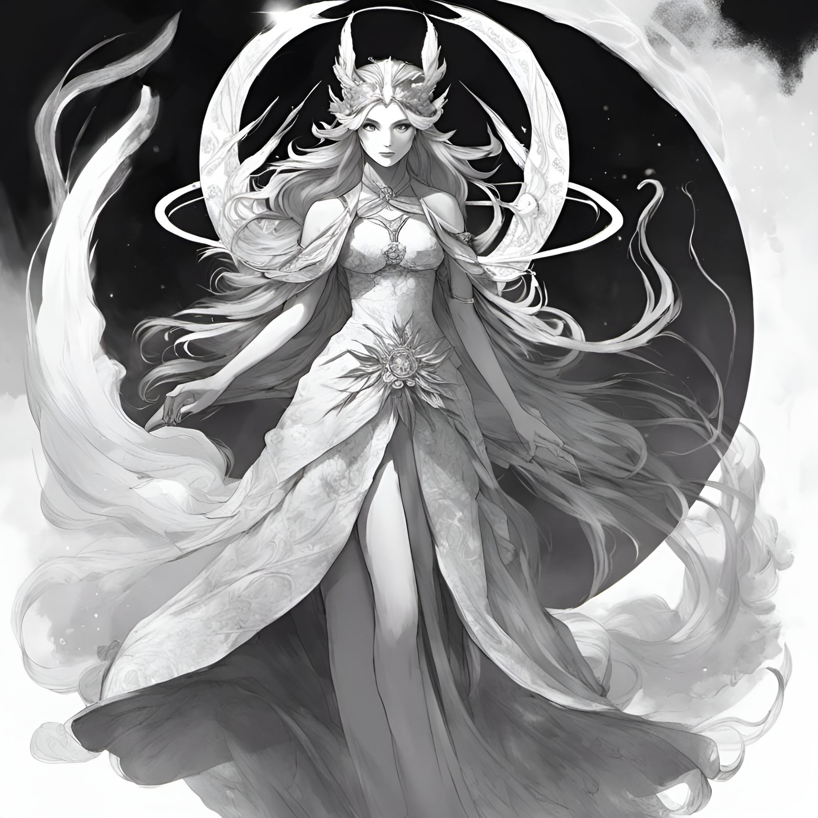 Woman in Dress: Black and White Surrealist Art