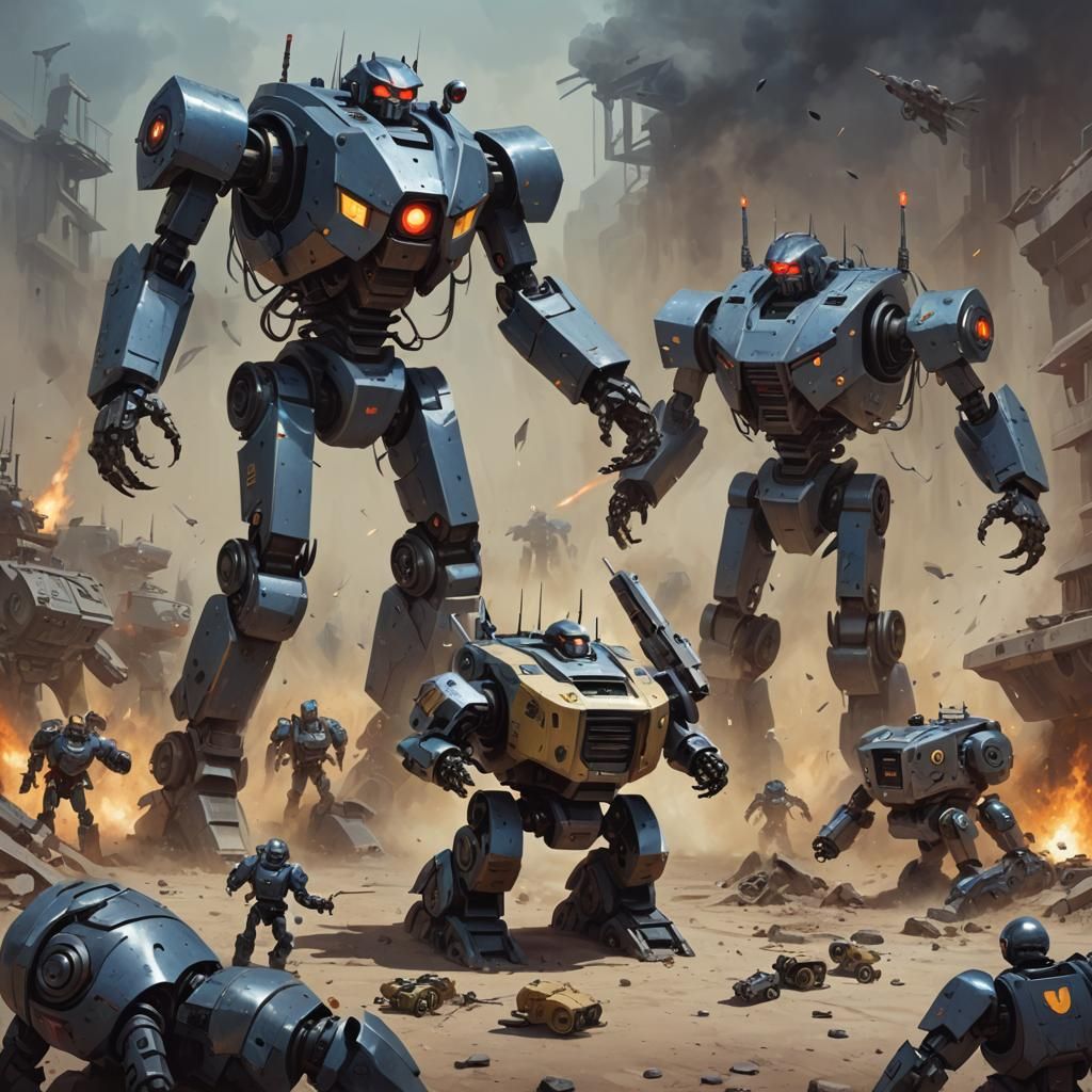 Sinister Battle Bots in Digital Art Style