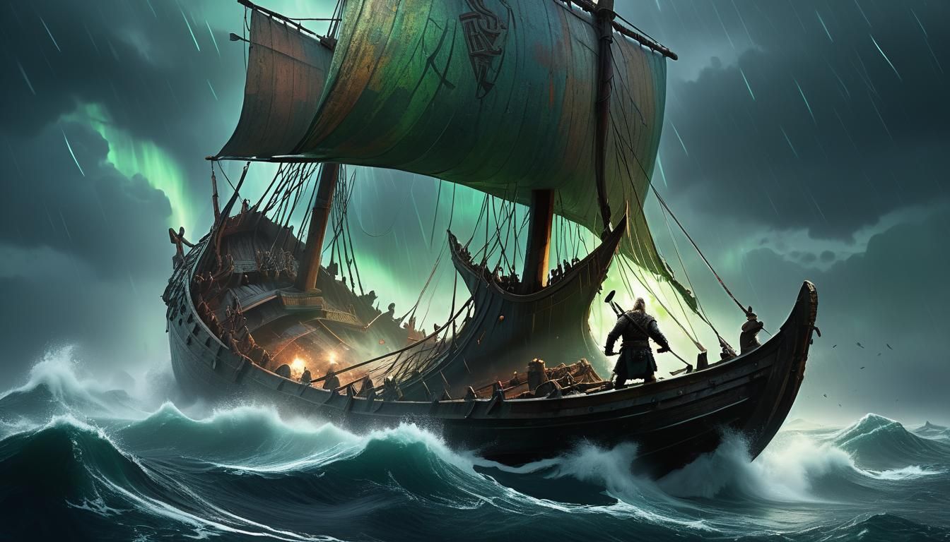 Viking Warrior in Stormy Seas: Cinematic Digital Art