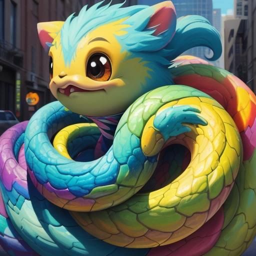 Fuzzy Baby Snake in Vibrant Graffiti Art Style