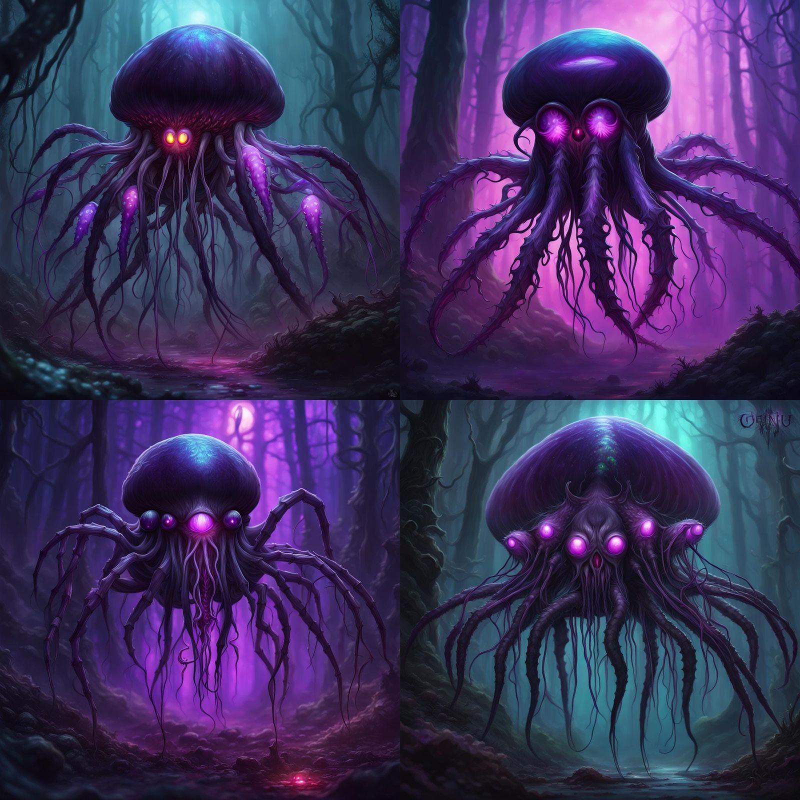 Menacing Jellyfish Spider Squid Hybrid in Dark Fantasy