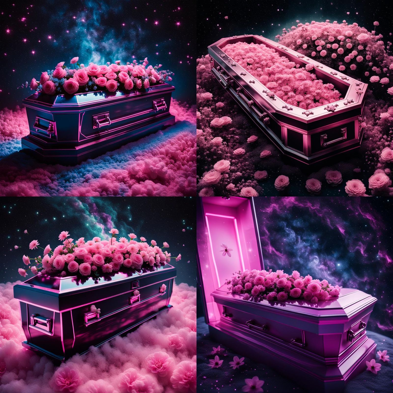 Pink Coffin Adrift in Cosmic Dreamscape