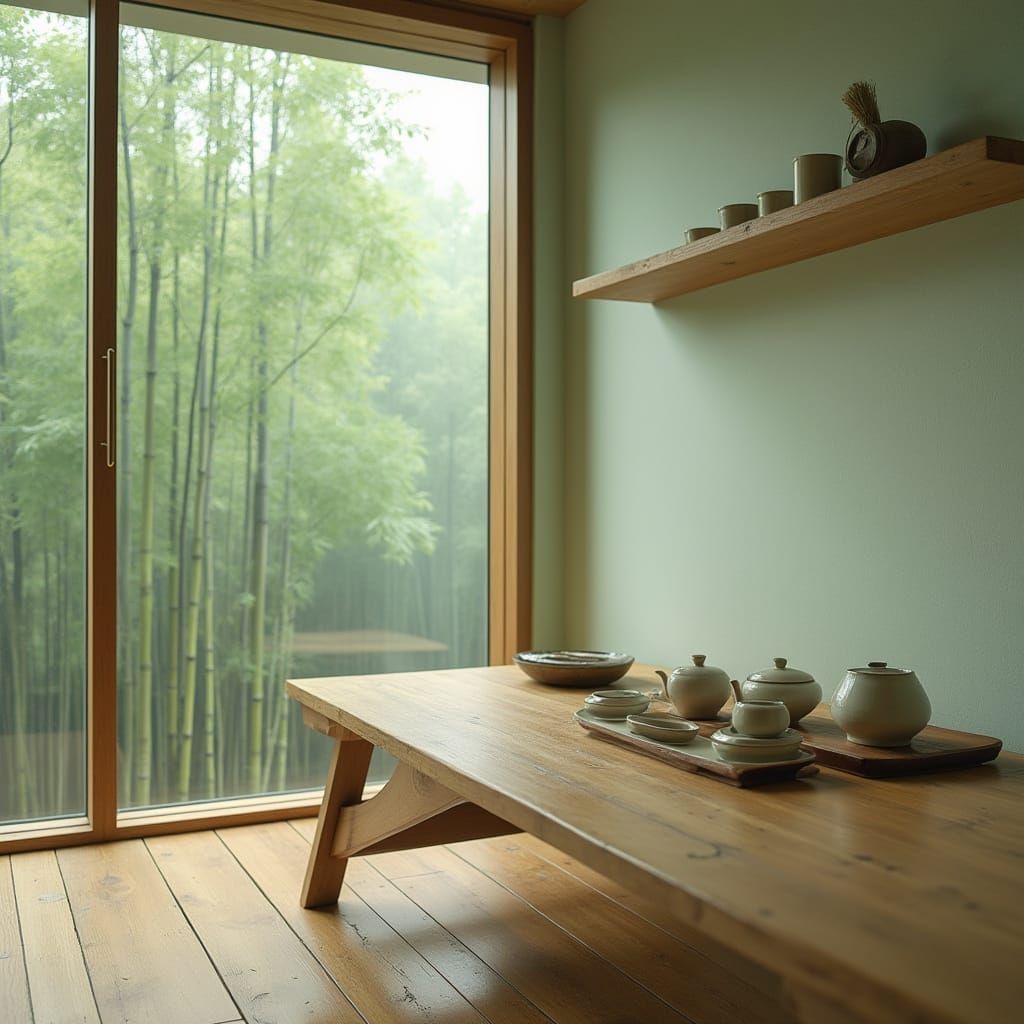 Minimalist Tea Room with Bamboo and Porcelain