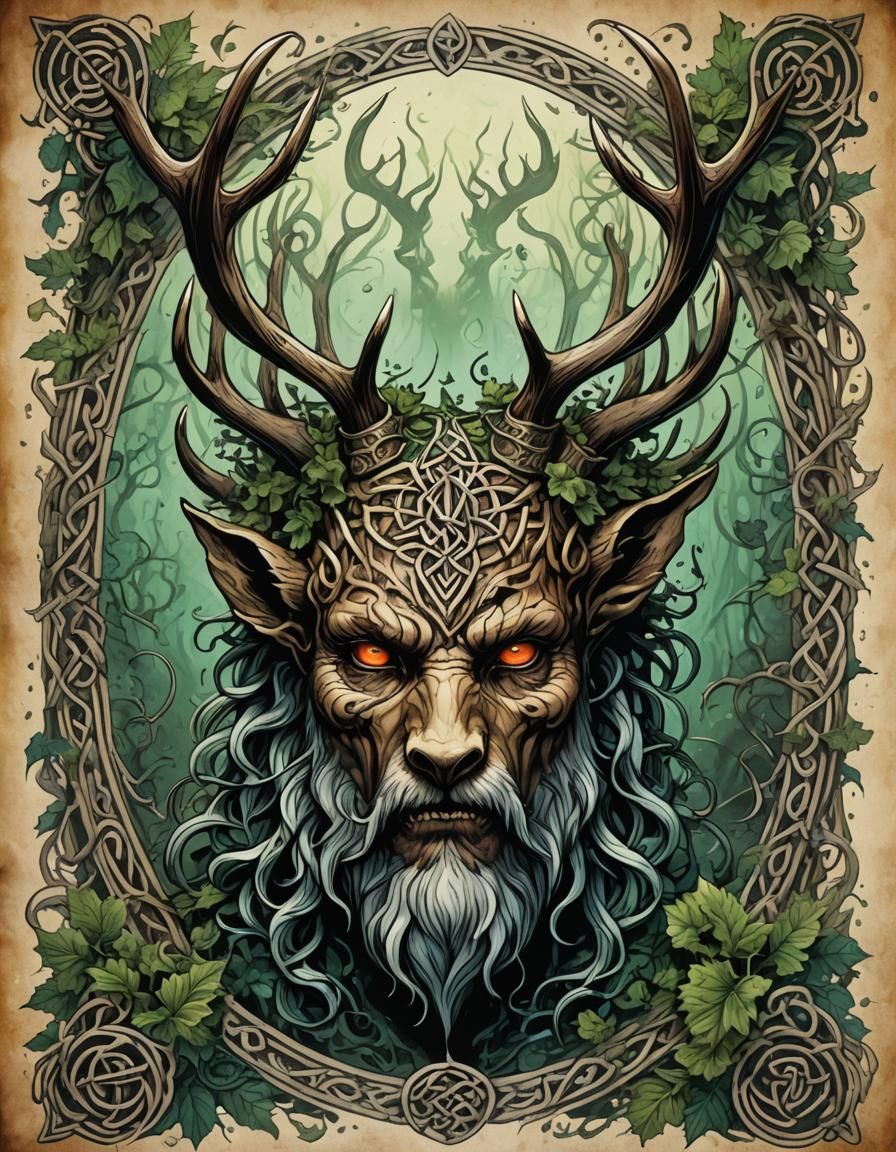 Celtic God Tattoo Sketch in Comic Book Style