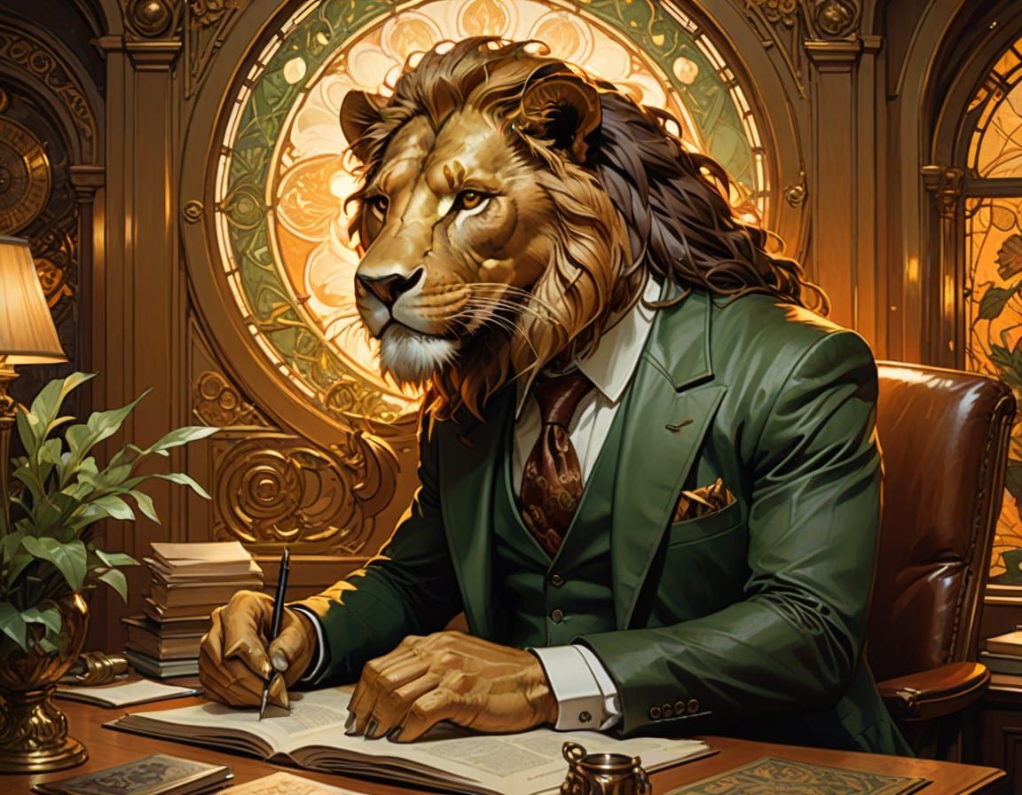 Lion in Suit: Hyperrealistic Comic Book Art