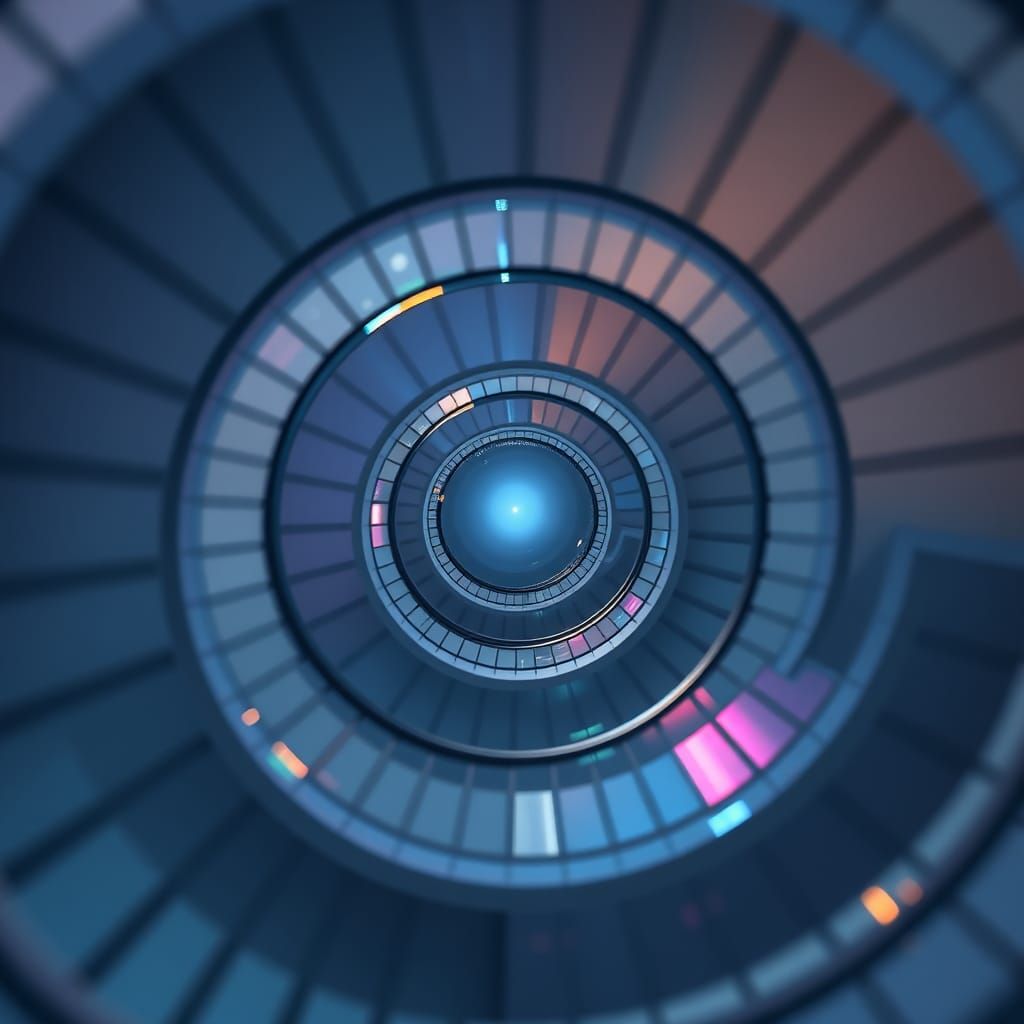 Futuristic Iridescent Circular Staircase Worm's-Eye View