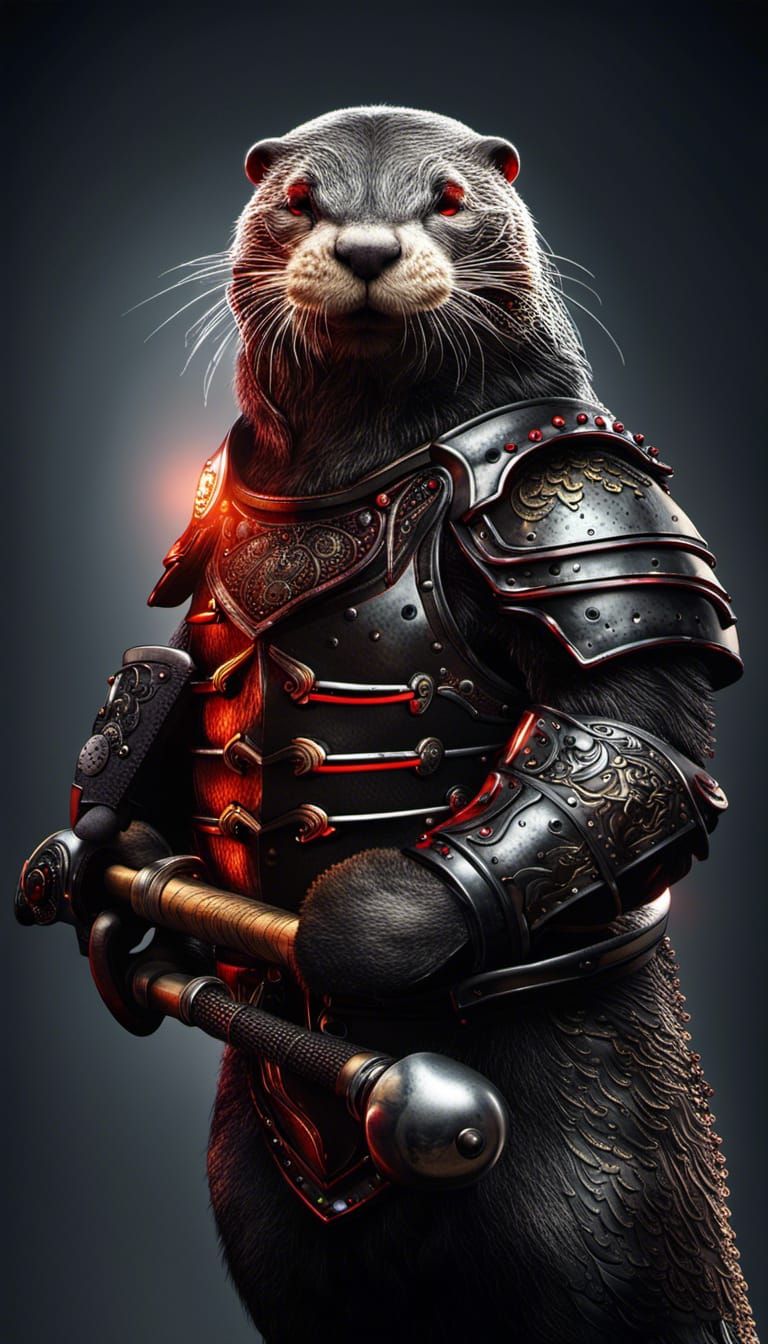 Obese Otter Dark Knight Portrait in Photorealistic CGI