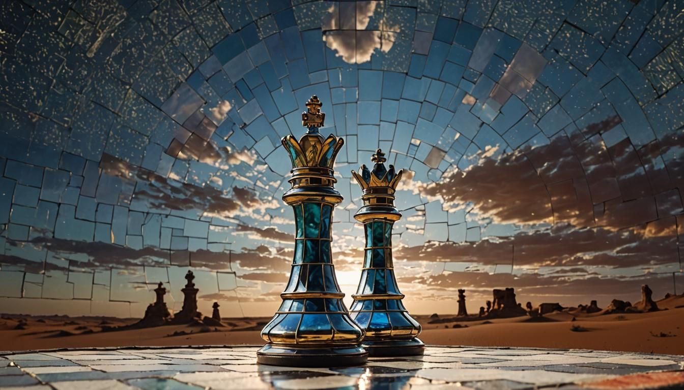 Stained Glass Chess Pieces in Sahara Sunset
