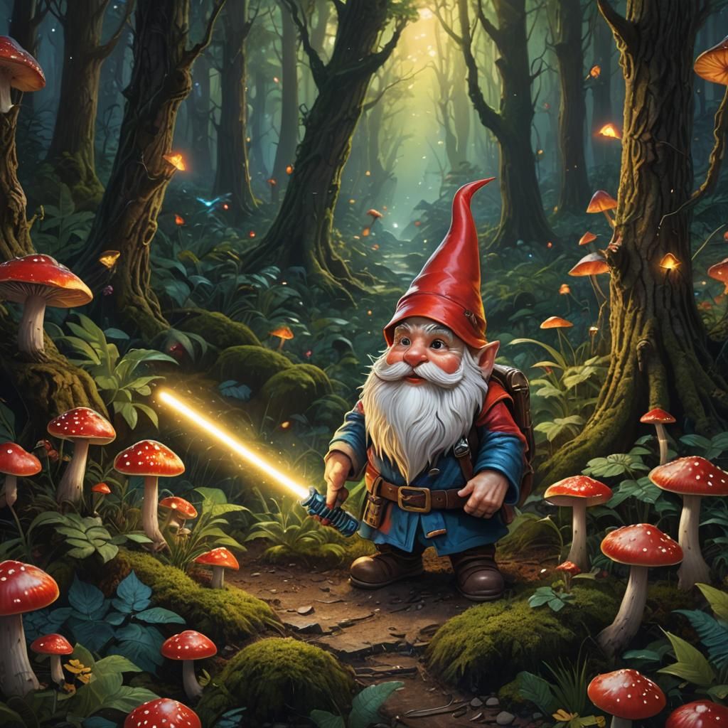 Garden Gnome Lightsaber in Enchanted Forest