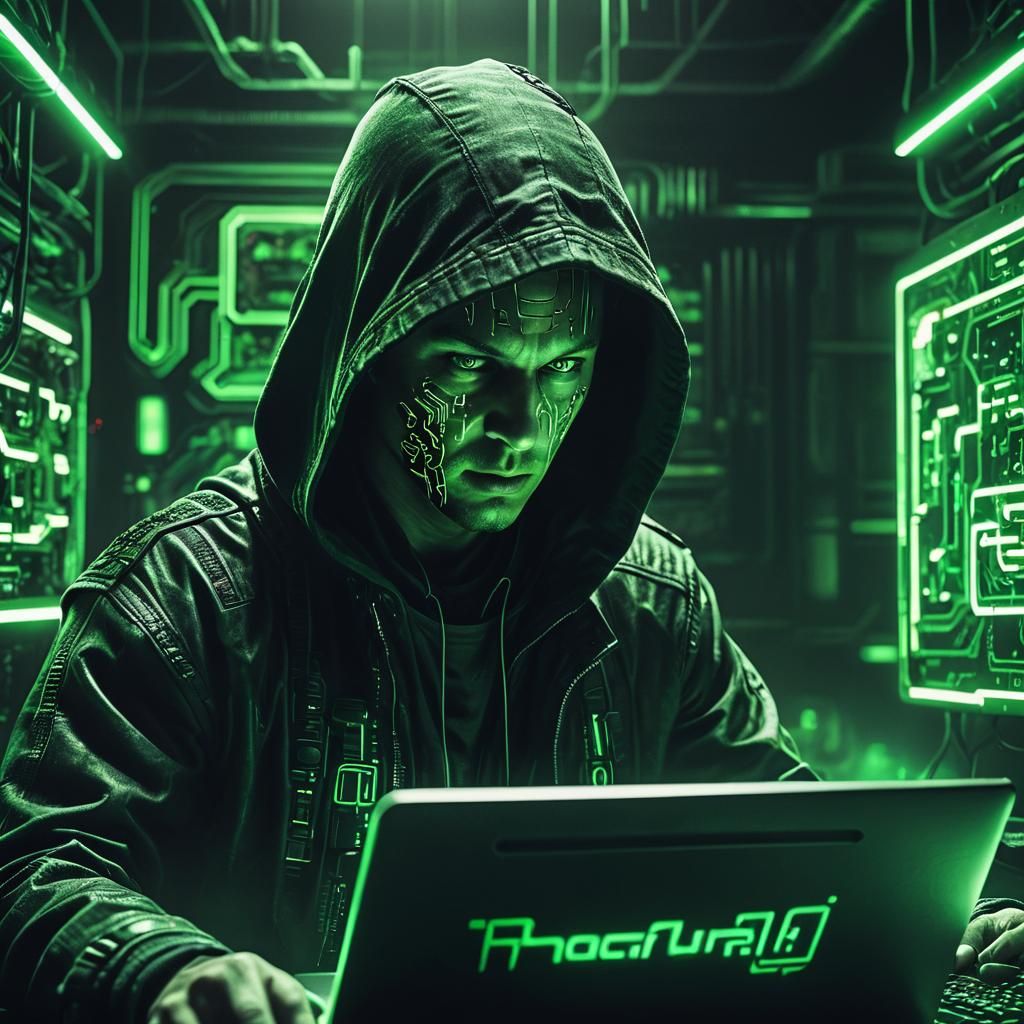 Hacker in Cyberpunk Style with Glowing Code