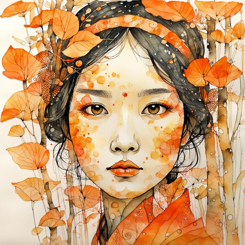 Orange Fairy in Forest Glade, Detailed Illustration