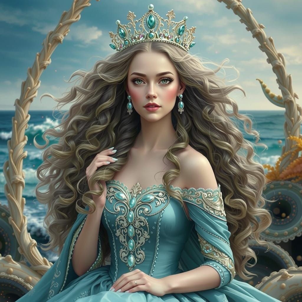 Majestic Sea Queen with Luminous Crown and Jewels