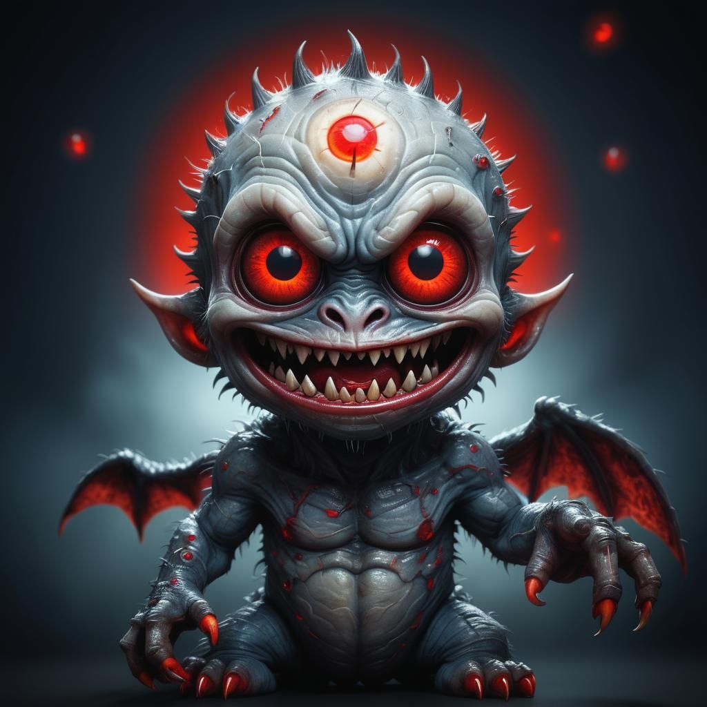 Cute Baby Monster with Glowing Eyes
