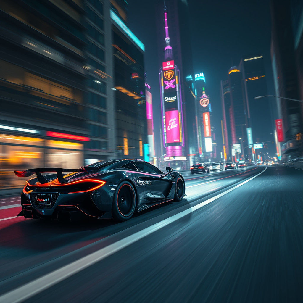 Futuristic McLaren Speeding Through Neon Cityscape