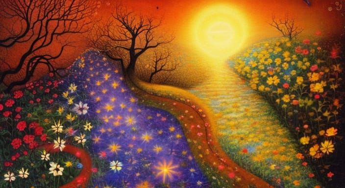 Surreal Light Beams Separate Black and White