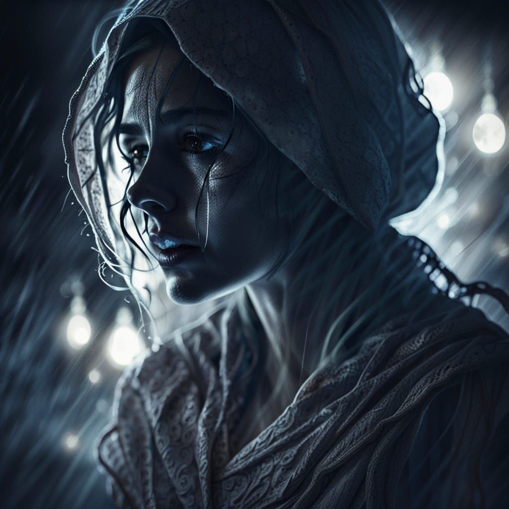 Ghostly Woman in Asylum Bathed in Moonlight