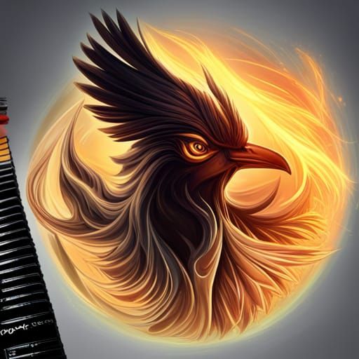 Striking Black and Gold Phoenix Bird Portrait